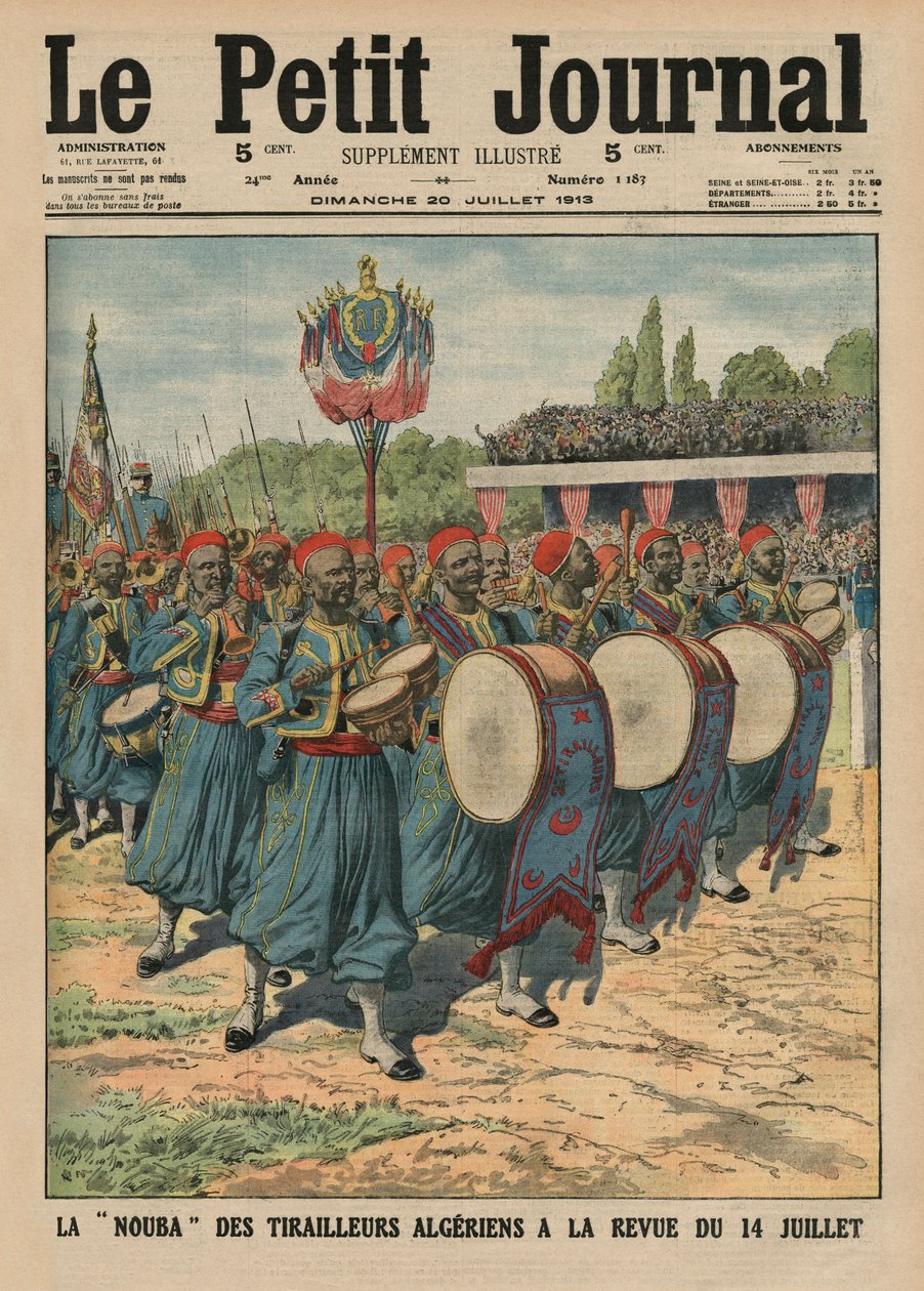 Sección musical de los infantes argelinos desfilando en la revista del 14 de julio, ilustración de portada de 