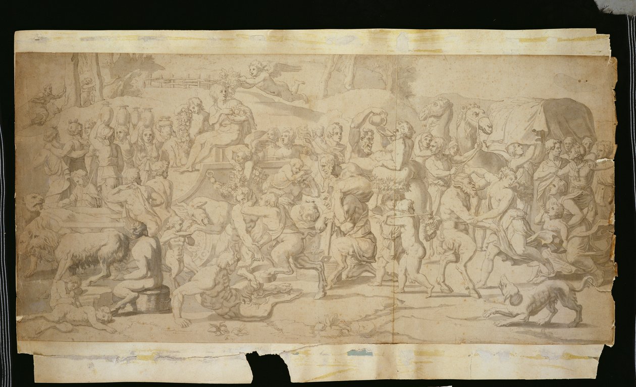 Escena mitológica con sátiros (pluma, tinta y aguada sobre papel) de French School