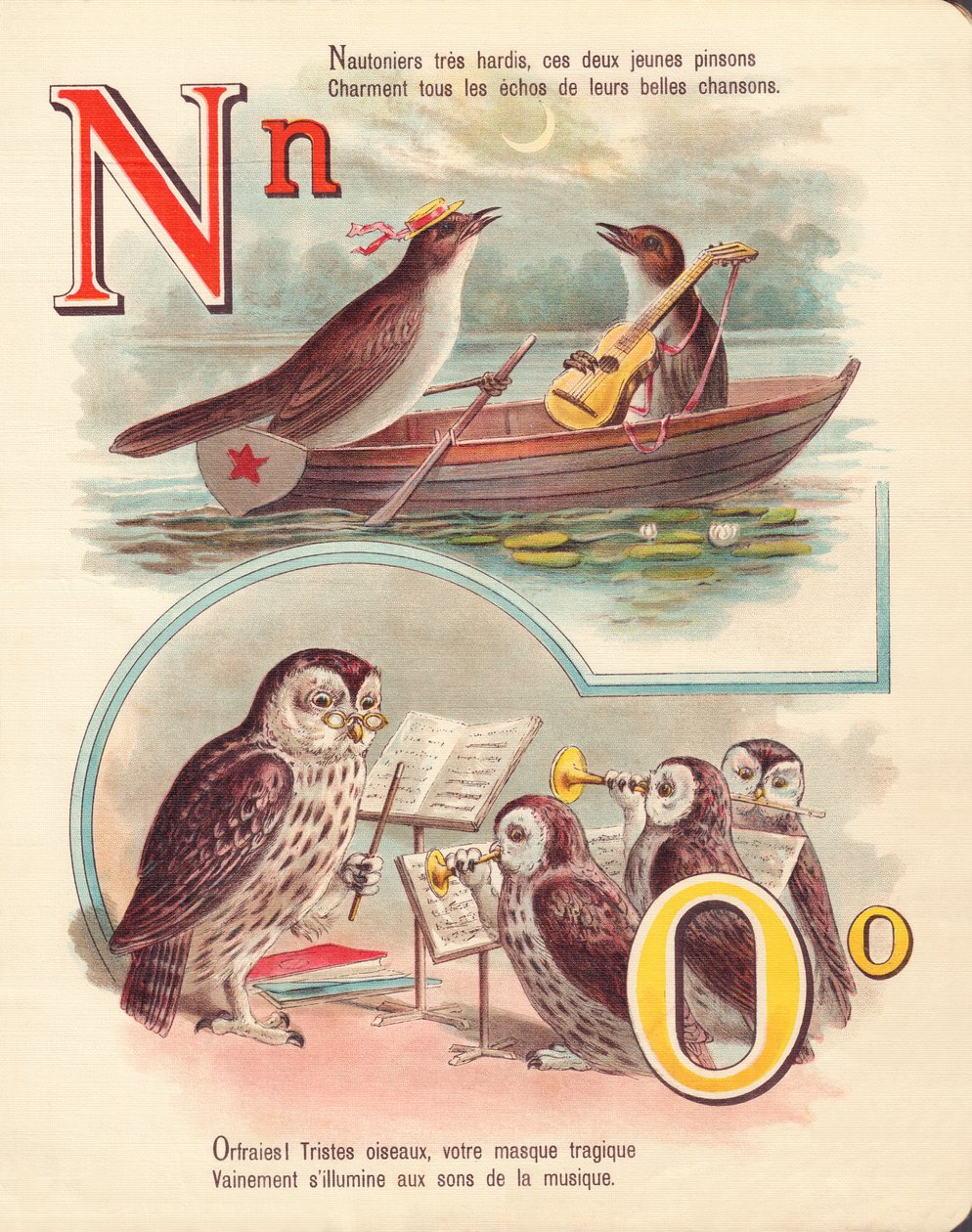 N O: Ruiseñor, navegación, búho, orquesta de French School