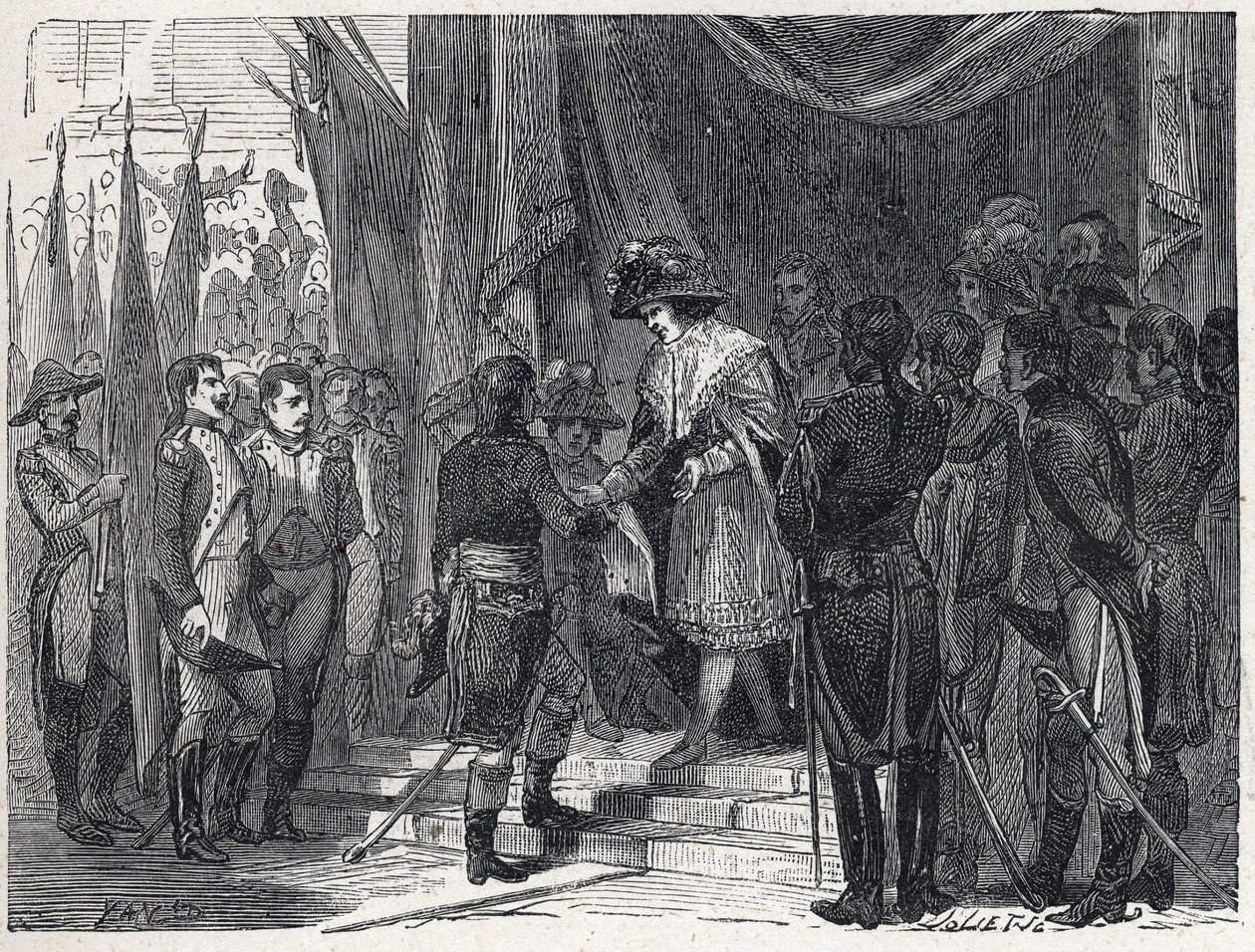 Napoleón Bonaparte (1769-1821) entregó el tratado de Campoformio al miembro del Directorio el 10 de diciembre de 1797. Este tratado entre Francia y Austria marca el fin de la Primera Coalición de French School