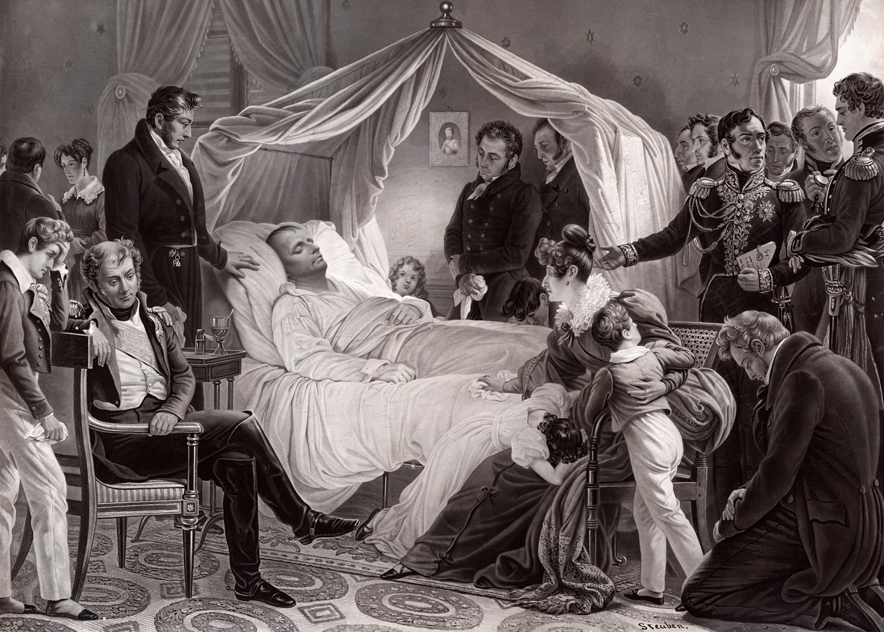 Napoleón I en su lecho de muerte en Santa Elena, 5 de mayo de 1821, después de una pintura de Charles de Steuben de French School