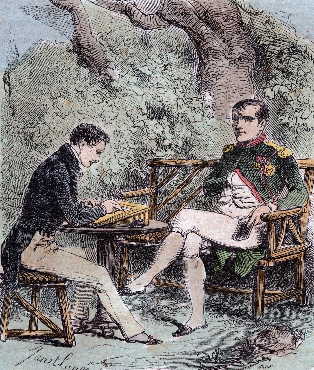 Napoleón en Santa Elena - Napoleón dicta sus memorias a Emmanuel Pons de Las Cases (1800-1854) hijo de Emmanuel de las Cases, - De Emmanuel de las Cases, Napoleón, Memorial de Santa Elena de French School