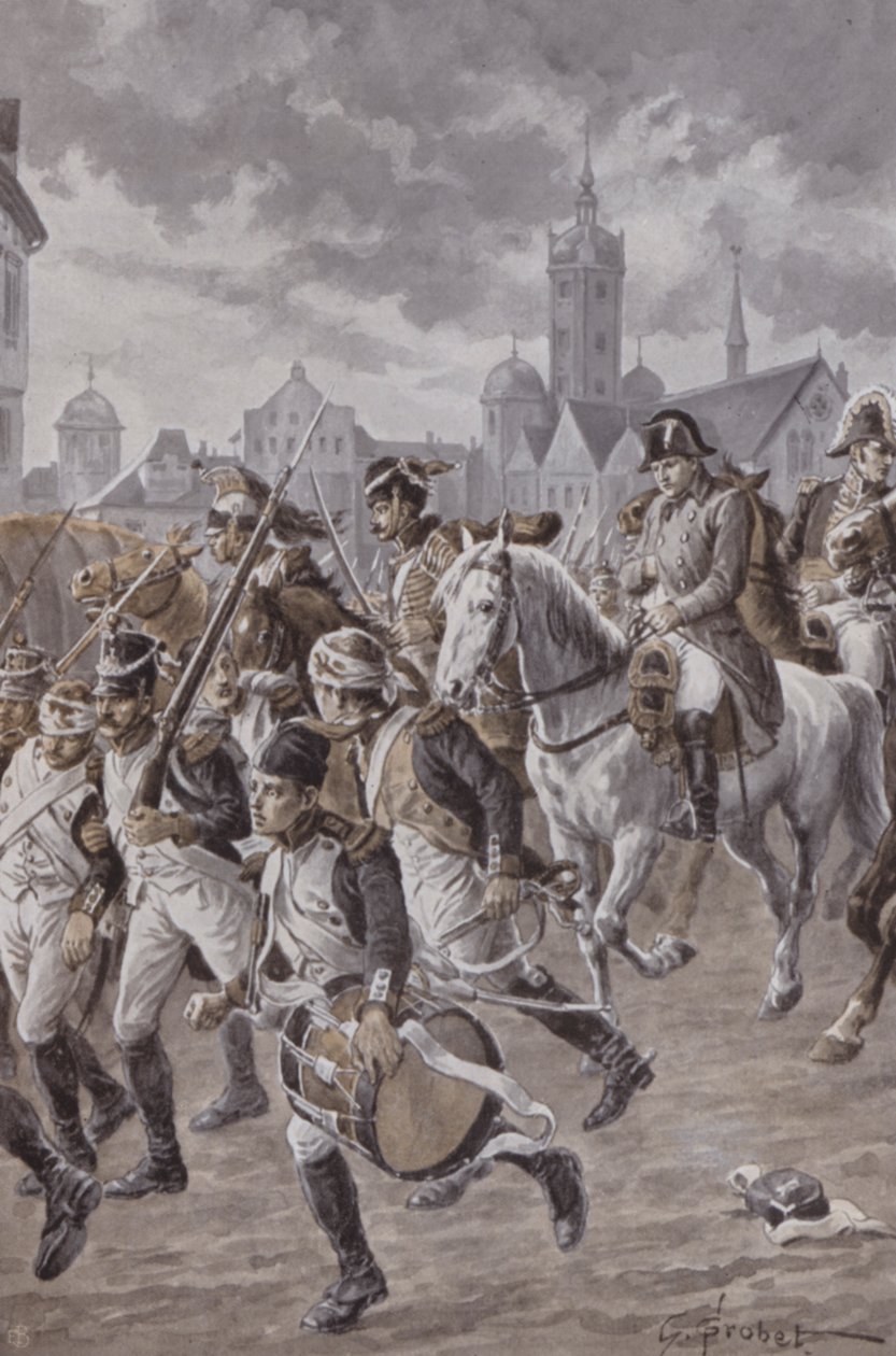 Napoleón con su ejército (litografía) de French School