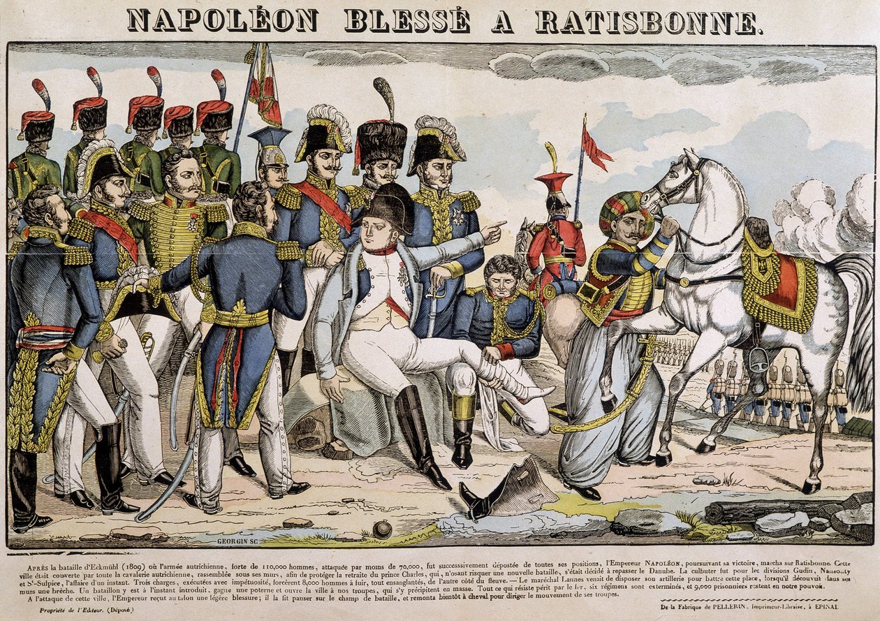 Napoleón herido en Ratisbona - imagen de Épinal de French School