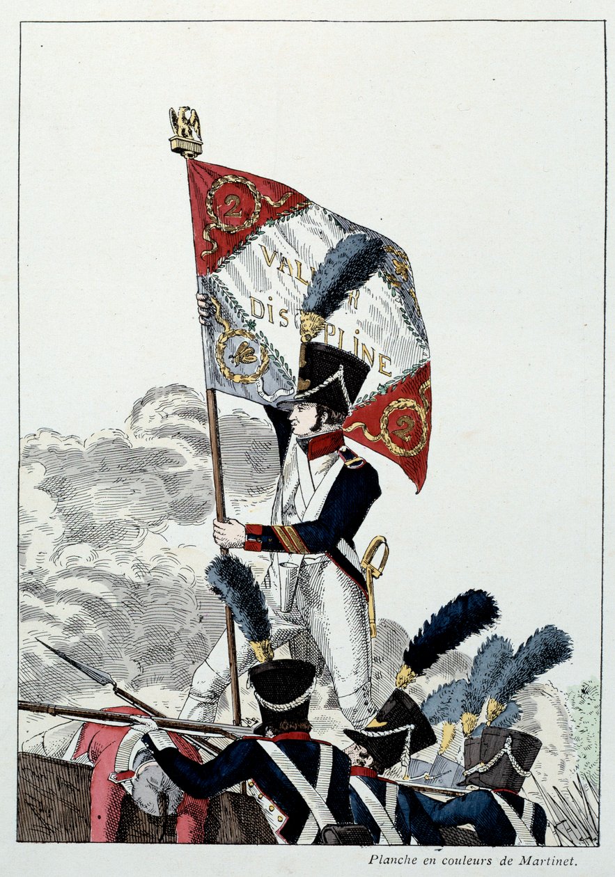 Napoleonic Armee: Infantería de línea. Sargento Mayor plantando su águila sobre un pavor drásticamente aniquilado. Grabado de Martinet (siglo XIX) 1808. Malmaison, Musee Du Chateau. de French School