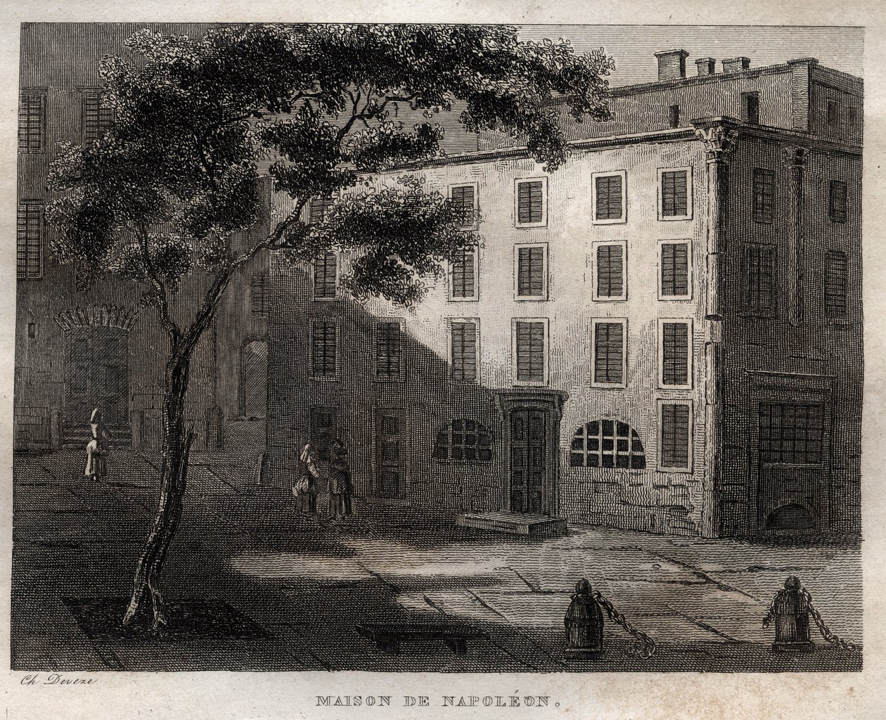 Casa natal de Napoleón Bonaparte en Ajaccio (Córcega) - Lugar de nacimiento de Napoleón Bonaparte en Ajaccio en Córcega - Grabado de “Italia Pintoresca” - Pintura Histórica y Descriptiva de Italia” por M. de Norvins, Ch. Nodier 1834-1836. de French School