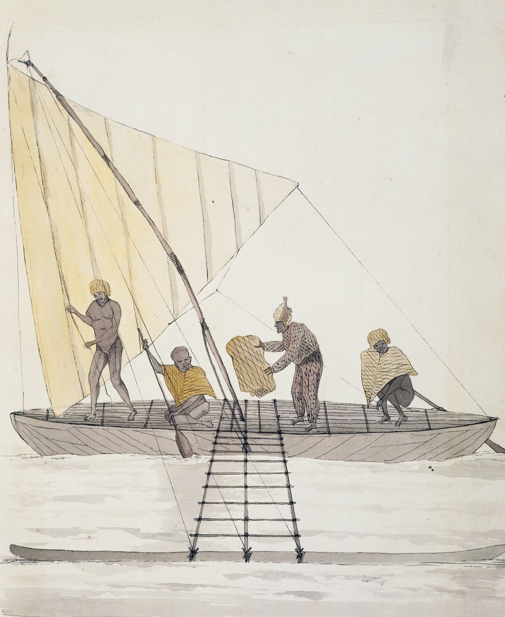 Nativos de Iles Basses y canoa de vela equilibrada, de Duperrey