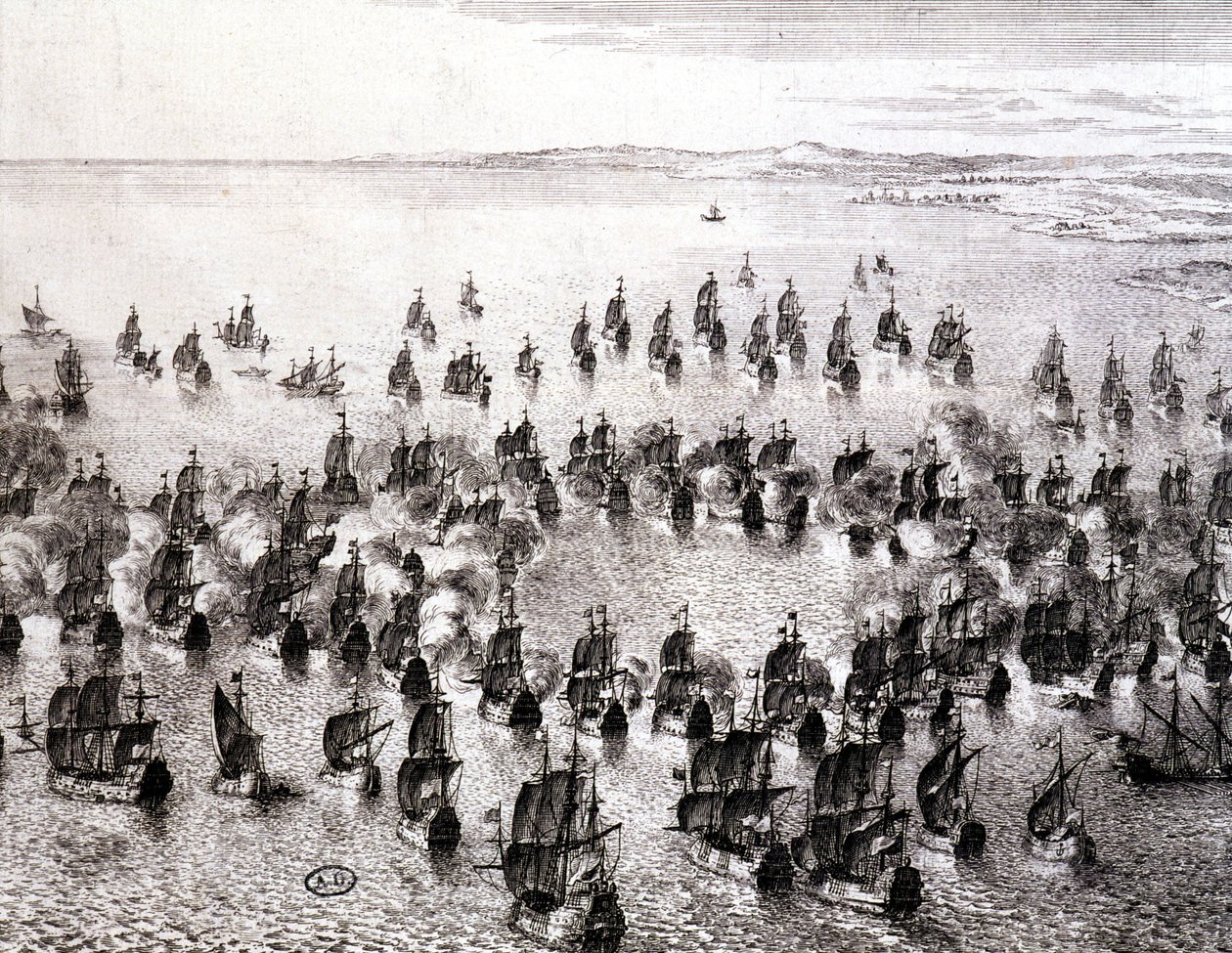 Batalla naval - grabado de French School