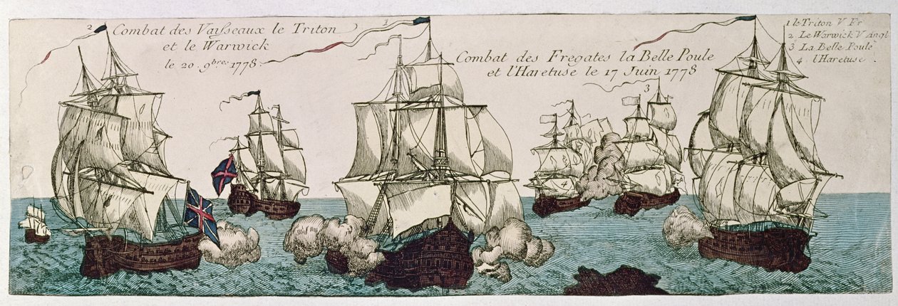 Enfrentamientos navales entre las flotas francesa e inglesa durante la Revolución Americana en 1778 de French School