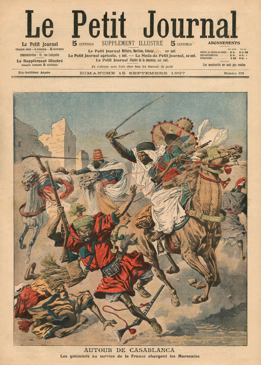 Cerca de Casablanca, los goumiers cargando contra los marroquíes, ilustración de 