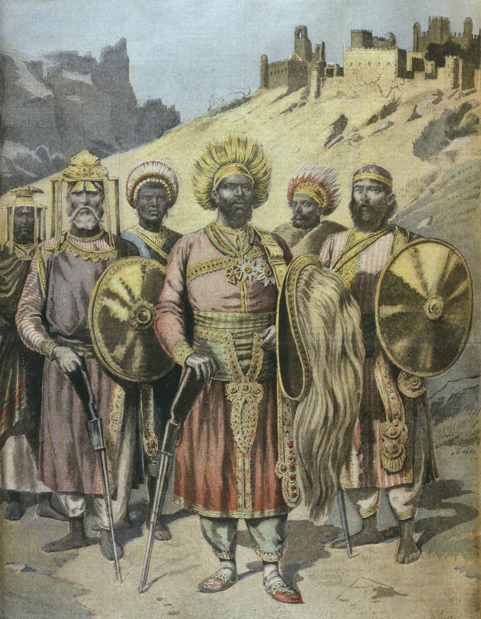 Negus de Abisinia, Menelik II, ilustración de Le Petit Journal, noviembre de 1895 de French School