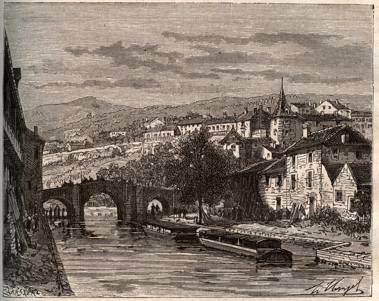 Nerac - Lot-et-Garonne - grabado en “La France illustrée: géographie, histoire, administration statistique” por V.A. Malt-Brown. 1884 de French School