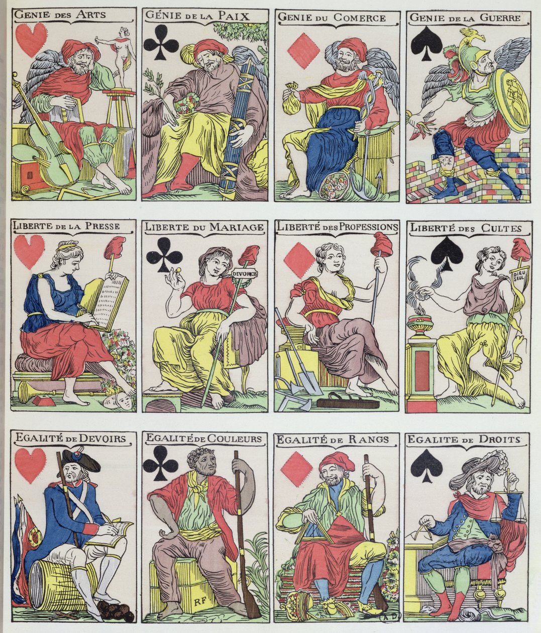 Nuevos diseños de cartas de juego que datan de la Revolución Francesa, 1793 de French School