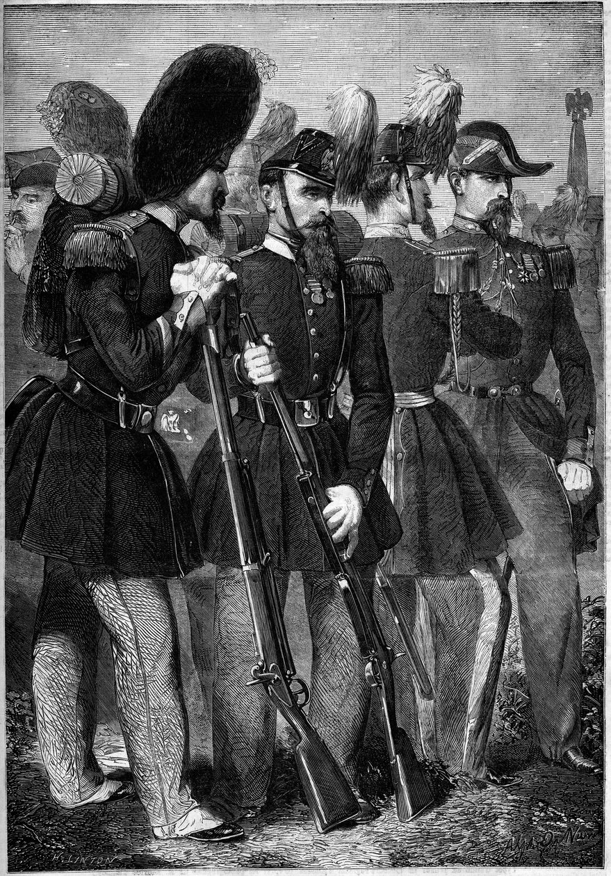 Nuevos uniformes de la guardia imperial francesa en 1860. Grabado en "Le Monde Illustré" n°165 del 9 de junio de 1860. de French School