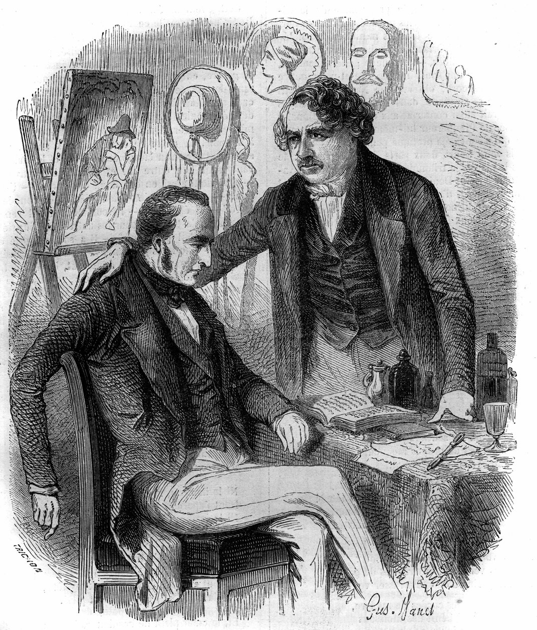 Nicéphore Niépce (1765-1833) y Louis Daguerre (1787-1851), inventores franceses, pioneros de la fotografía. Grabado de 1852 de French School