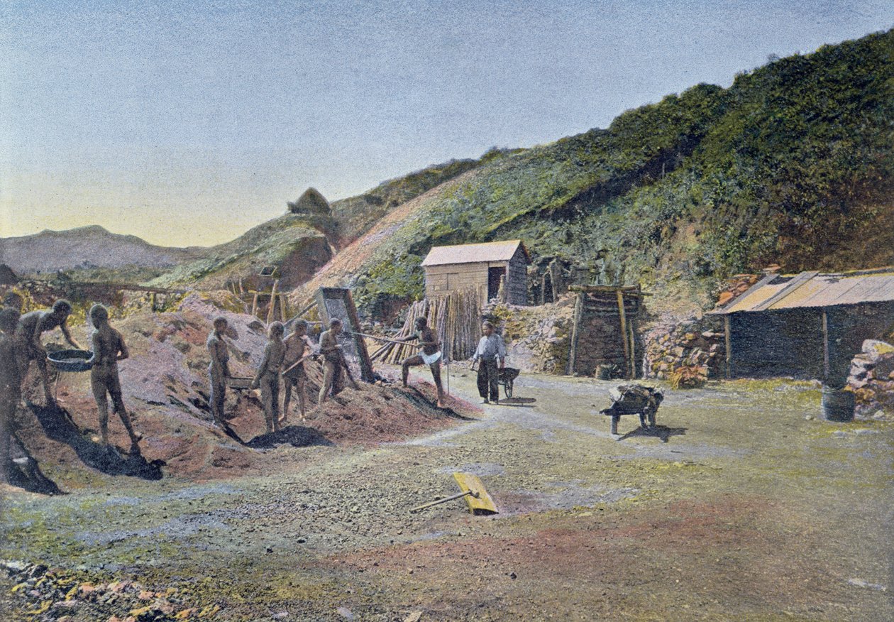 Minas de níquel en la costa este de Nueva Caledonia, grabado por Gillot, c.1900 de French School
