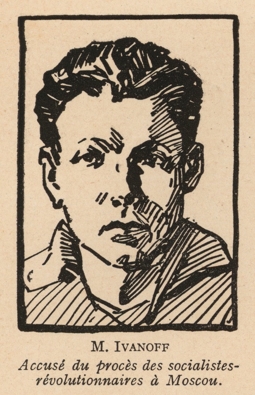 Nikolai Ivanov, político revolucionario socialista ruso que fue uno de los acusados en el Juicio de los Revolucionarios Socialistas de Moscú de 1922, el primer juicio espectáculo soviético (lit.) de French School