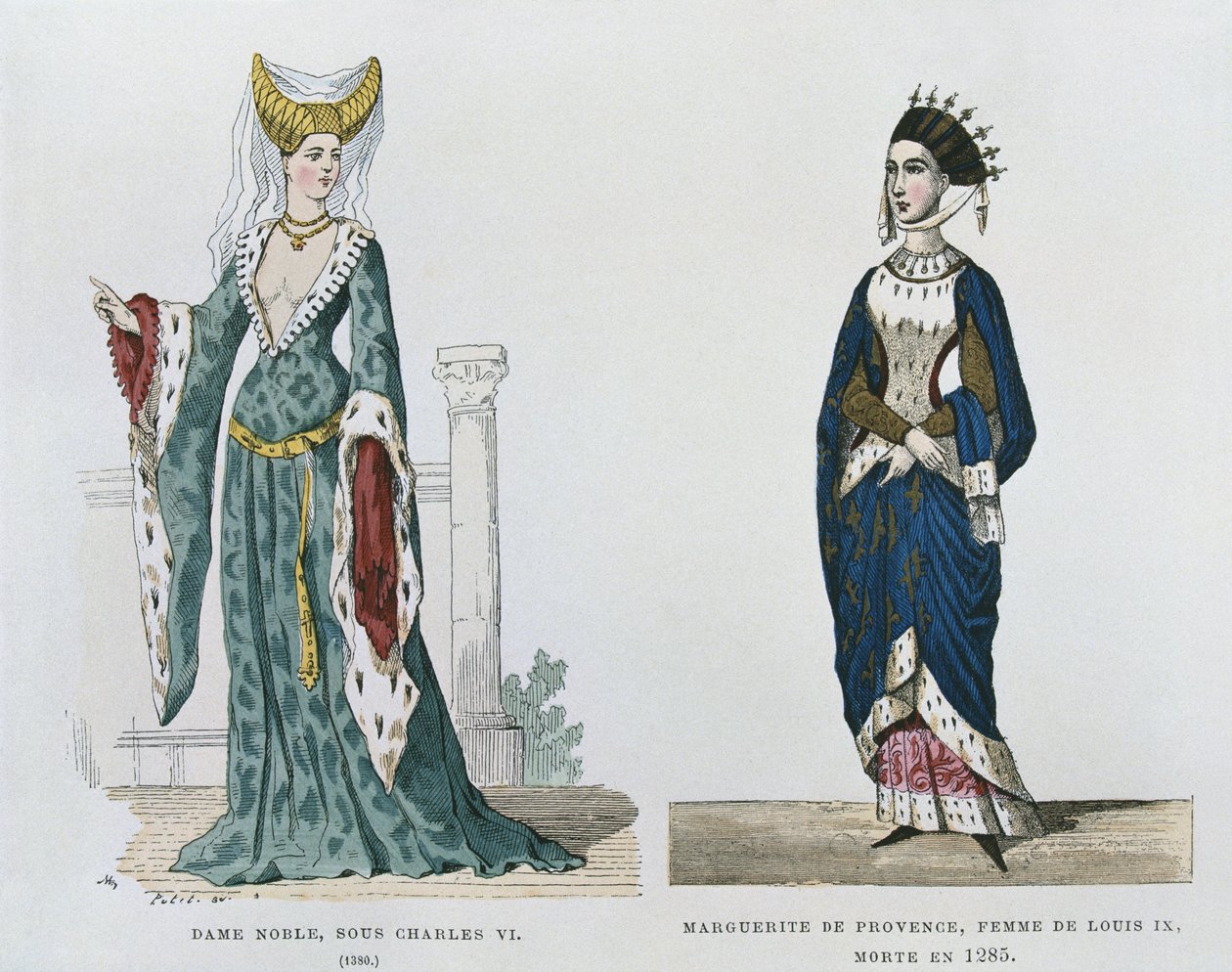Noble bajo el reinado de Carlos VI, Margarita de Provenza, esposa de Luis IX, fallecida en 1285, de Costumes civils et militaires des français à travers les siècles de French School