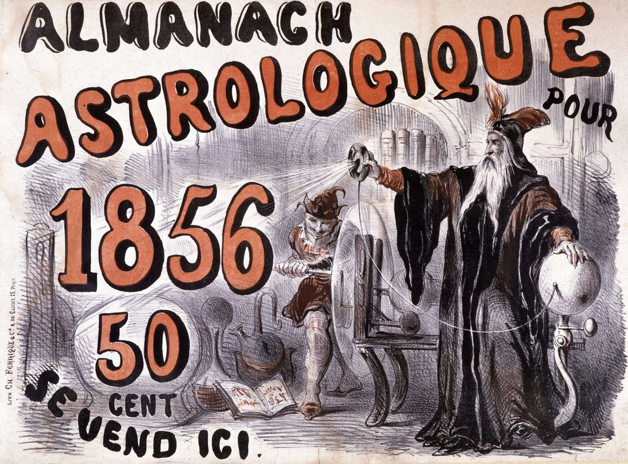 Nostradamus, astrólogo iluminando el futuro - en “Almanaque Astrológico” de 1856 de French School
