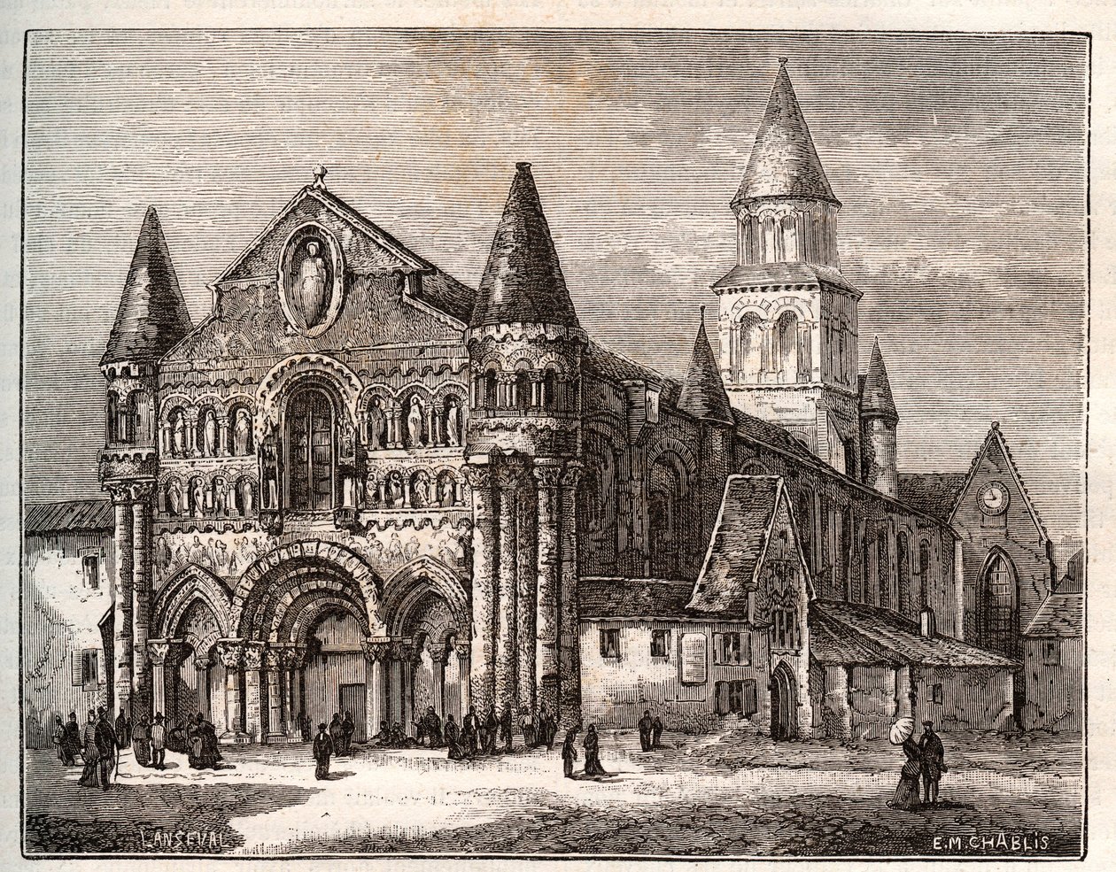Notre Dame de Poitiers - grabado en “La France illustree: geographie, histoire, administration statistique” por V.A. Malt-Brown. 1884 de French School