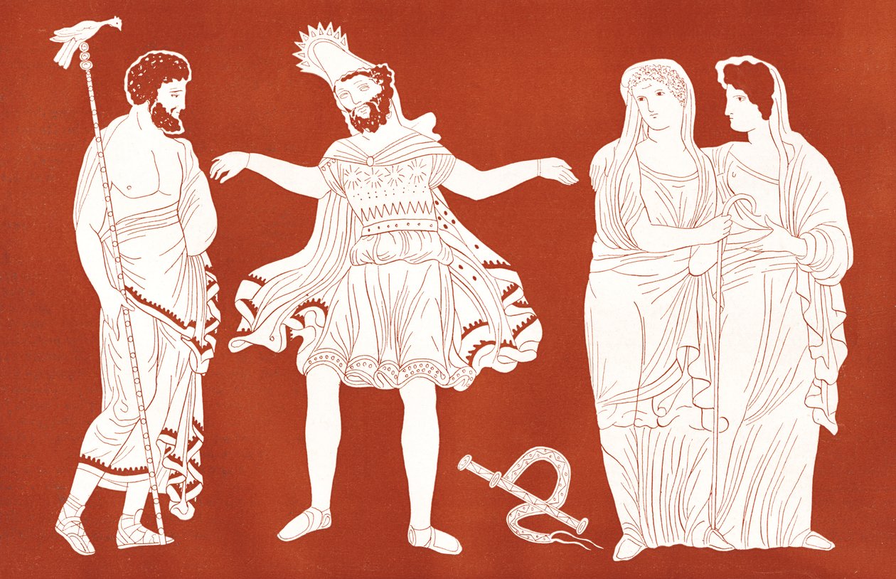 Edipo con Tiresias, de "Le Théâtre", diciembre de 1899 (grabado) de French School