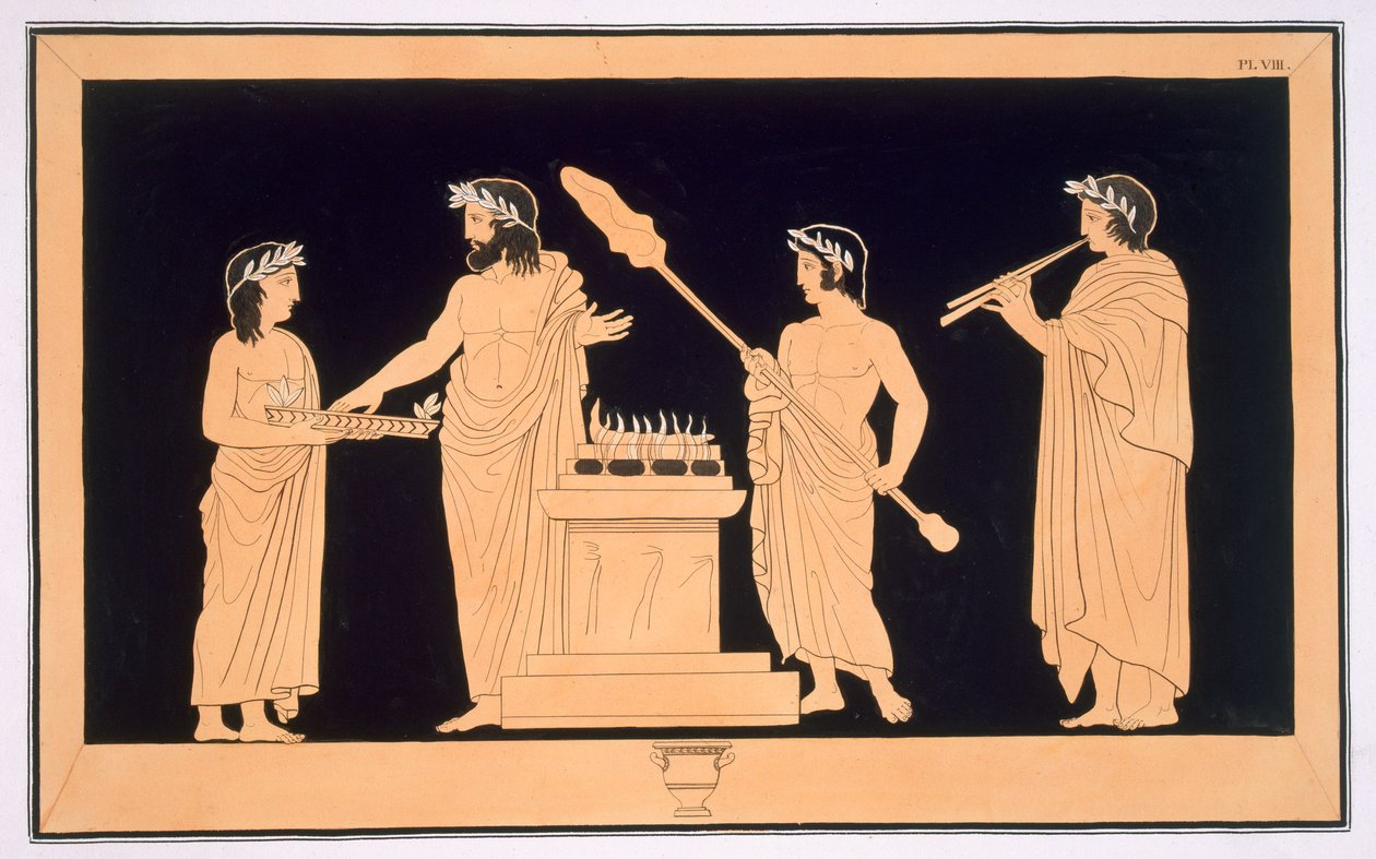 Ofrendas en un altar, publicado 1808-10 de French School