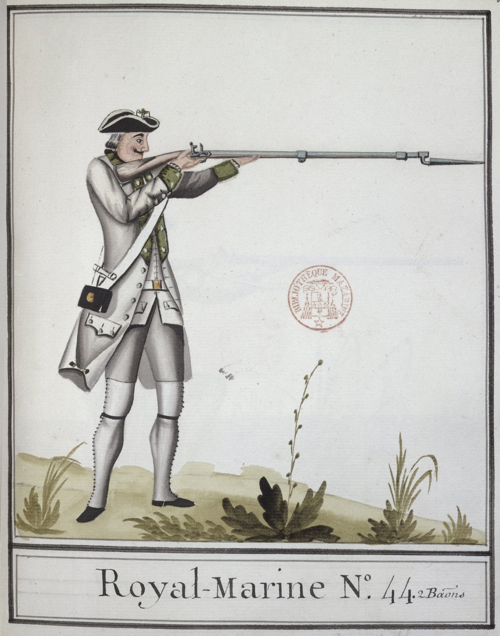Oficial de la Marine Royale con un mosquete bayoneta, 1768 de French School