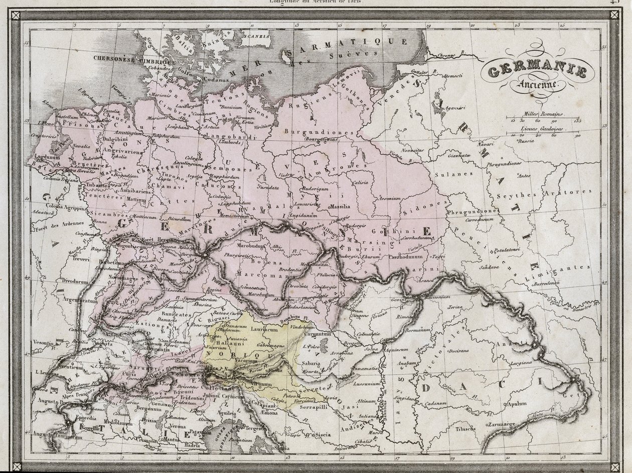 Germania antigua - Lámina extraída de “Atlas Universal de Geografía Antigua y Moderna para Escuelas Residenciales” por Vuillemin - ca. 1845 de French School
