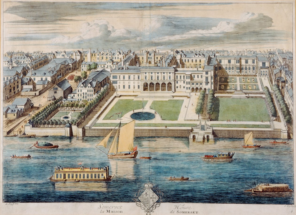 Antigua Casa Somerset en el Strand, grabado por Jean Benoit Winckler de French School