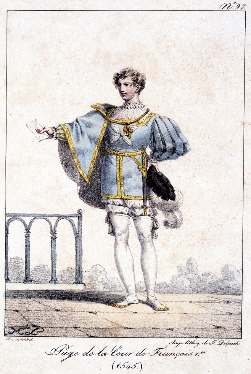 Grabado de una página en la corte de Francisco I circa 1545 de French School