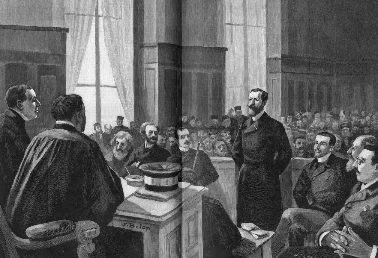 Apertura de los procedimientos de la Liga de Patriotas en 1889. Presidente Gillet, Naquet, Laisant, Laguerre, Deroulede, Richard, Turquet, Gallian. de French School