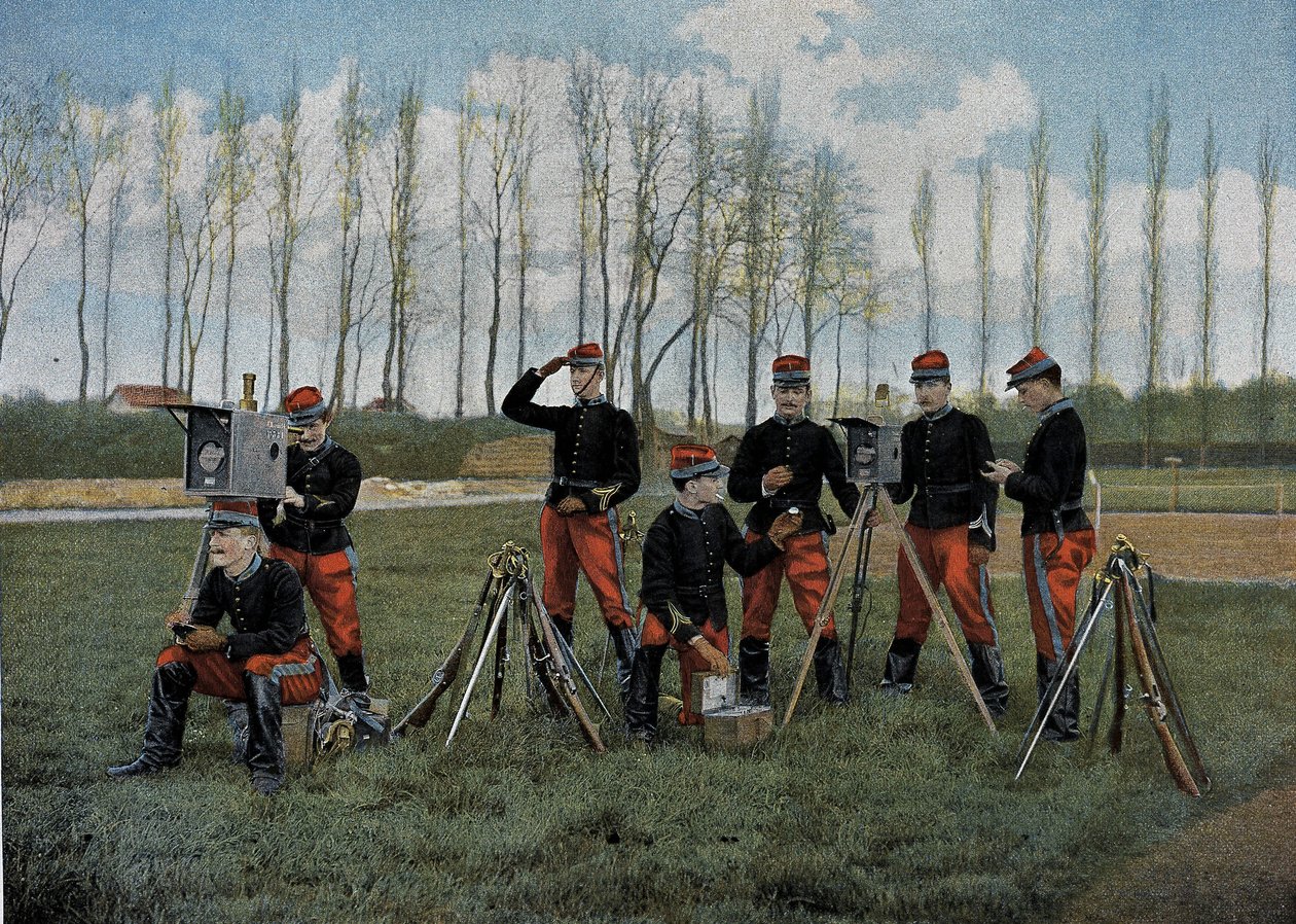 Sesión de telégrafo óptico - en “Álbum Militar” - servicio doméstico: caballería de French School
