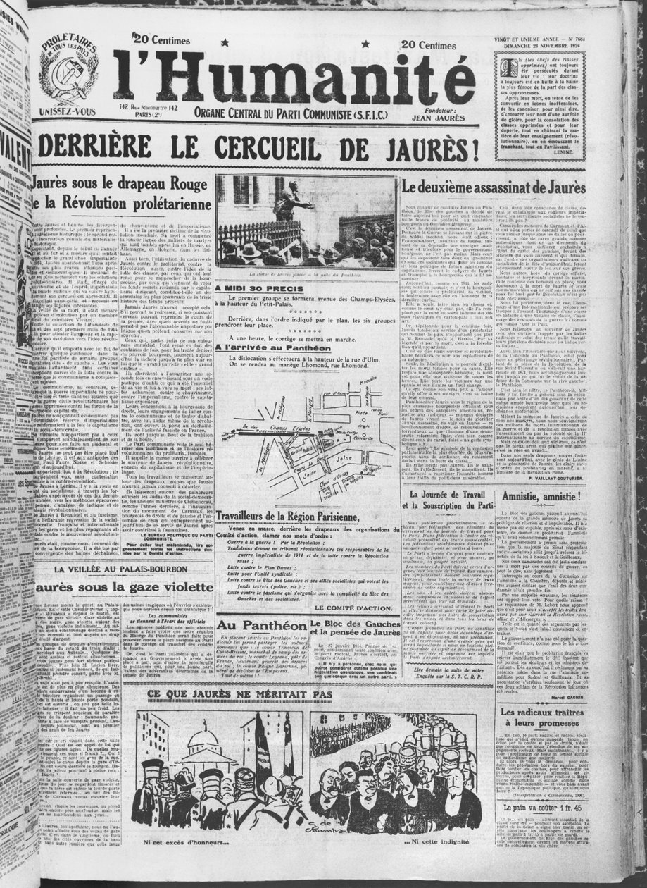 Organización del traslado de Jean Jaurès al Panteón, París, de L