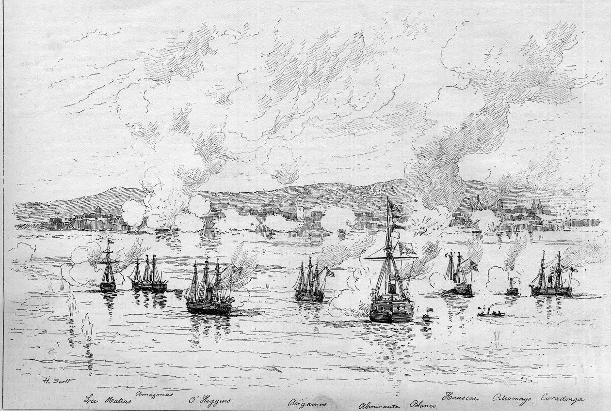 Guerra del Pacífico (1879-1884) entre Perú y Bolivia y Chile - 22 de abril de French School