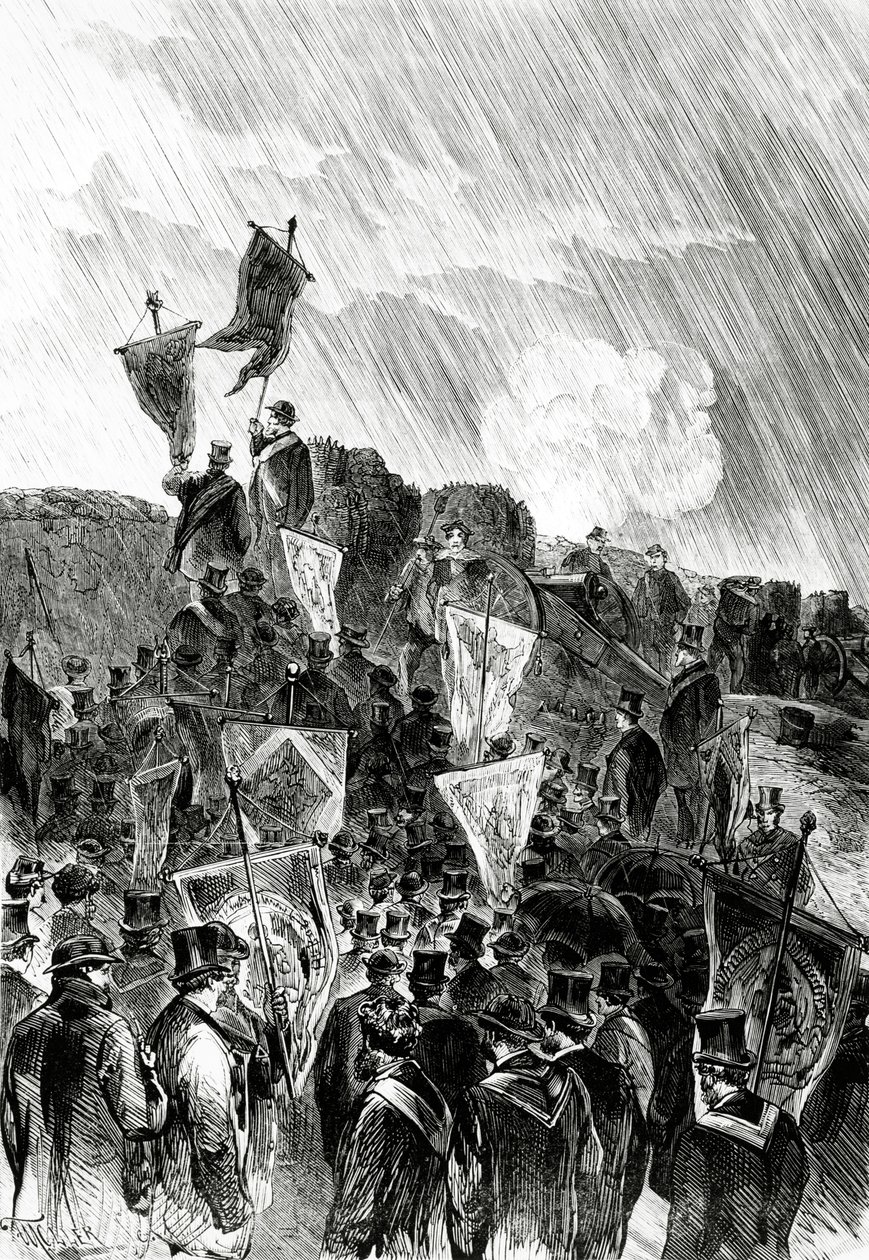 Manifestación pacifista en las fortificaciones por masones el 28 de abril de 1870 para exigir el cese del bombardeo de París, de Le Monde Illustré, 5 de mayo de 1870 de French School