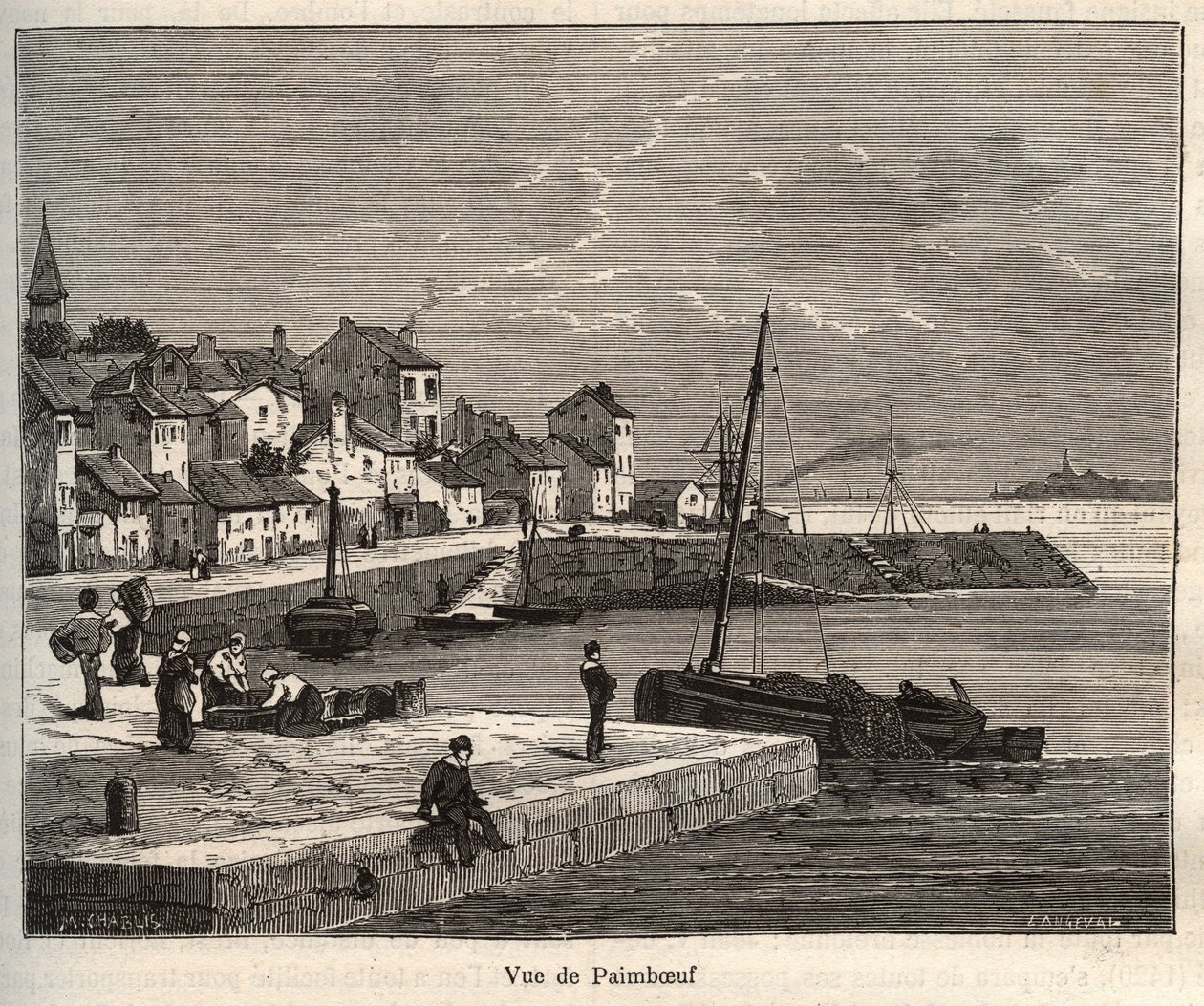 Paimboeuf - Loira-Atlántico, en la región País del Loira - grabado en “La France illustrée: géographie, histoire, administration statistique” por V.-A. Malt-Brown. 1884 de French School