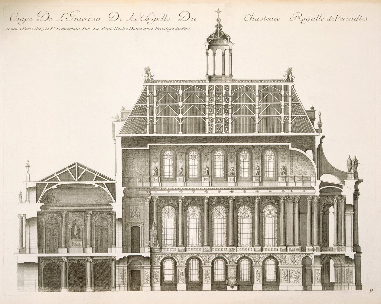 Palais du Louvre: la Capilla Real, sección, c.1720s de French School