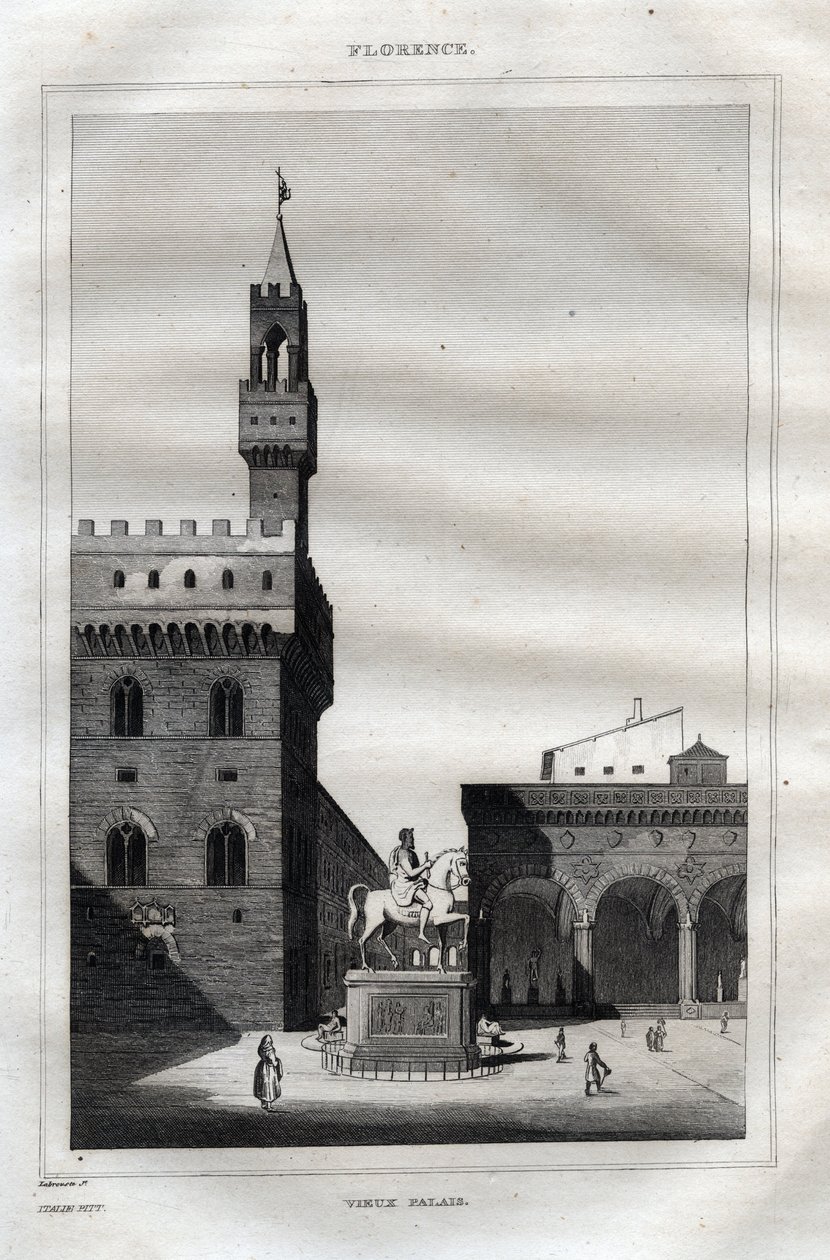 Palazzo vecchio en Florencia - Piazza della Signoria - Grabado de 