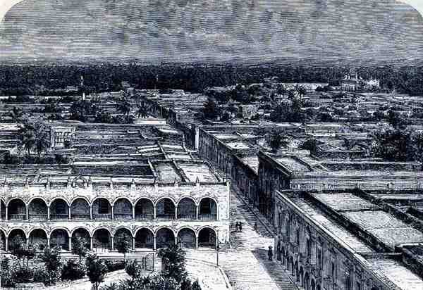 Vista panorámica de Mérida, de Las ciudades antiguas del Nuevo Mundo, por Claude-Joseph-Desire Charnay, pub. 1887 de French School