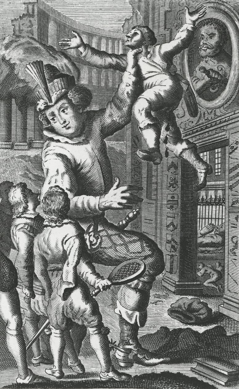 Pantagruel agarrando a Limousin por la garganta, ilustración de 