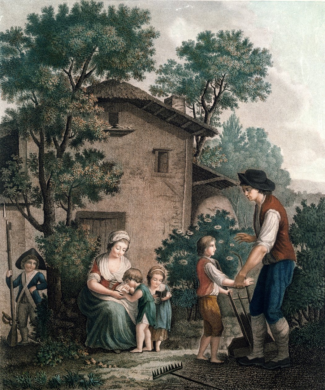 Los padres son los verdaderos maestros, finales del siglo XVIII (grabado en color) de French School