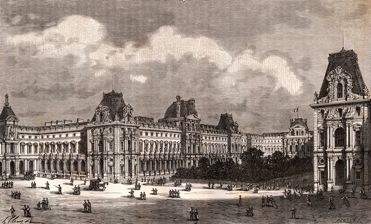 París Le Louvre - grabado en “La France illustrée: géographie, histoire, administración statistique” por V.A. Malt-Brown. 1884 de French School