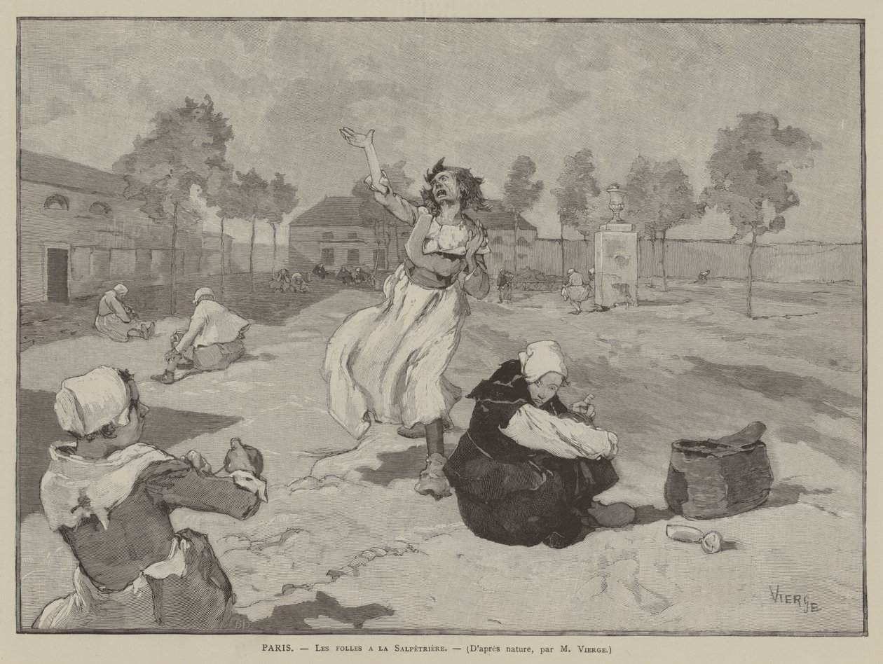 París, Les folles a la Salpetriere (grabado) de French School