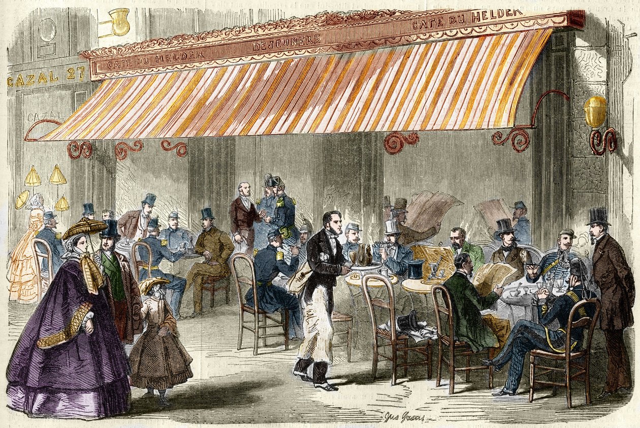 París en el siglo XIX. El bulevar de los Italianos en 1859: fuera del café Helder a las cinco de la tarde de French School