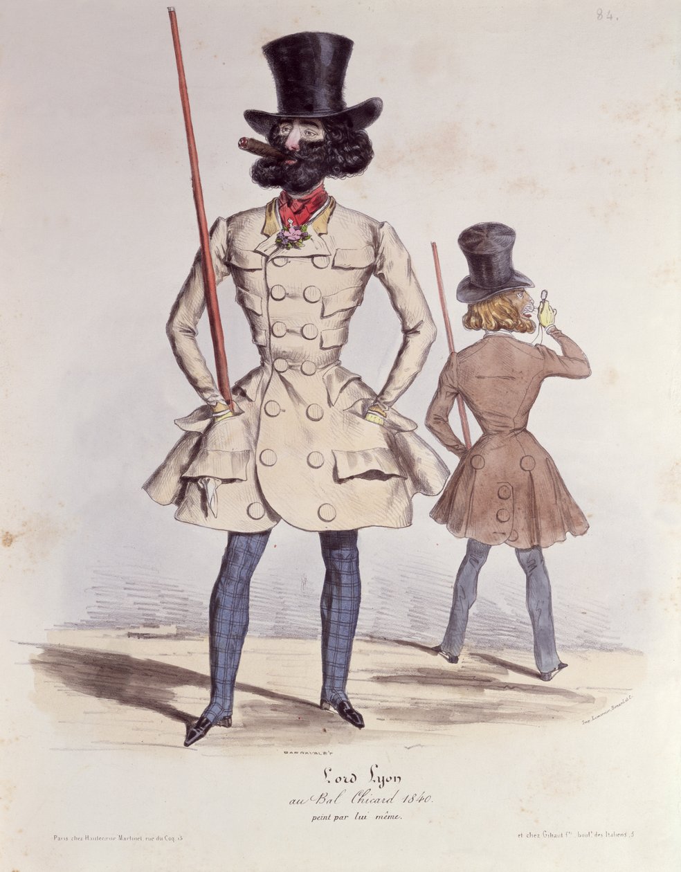 Dandis parisinos en el Bal Chicard, 1840 (litografía en color) de French School