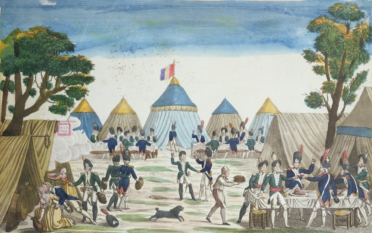 Fiesta dada a los granaderos rusos por los granaderos de la Grande Armée, 30 de junio de 1807 de French School