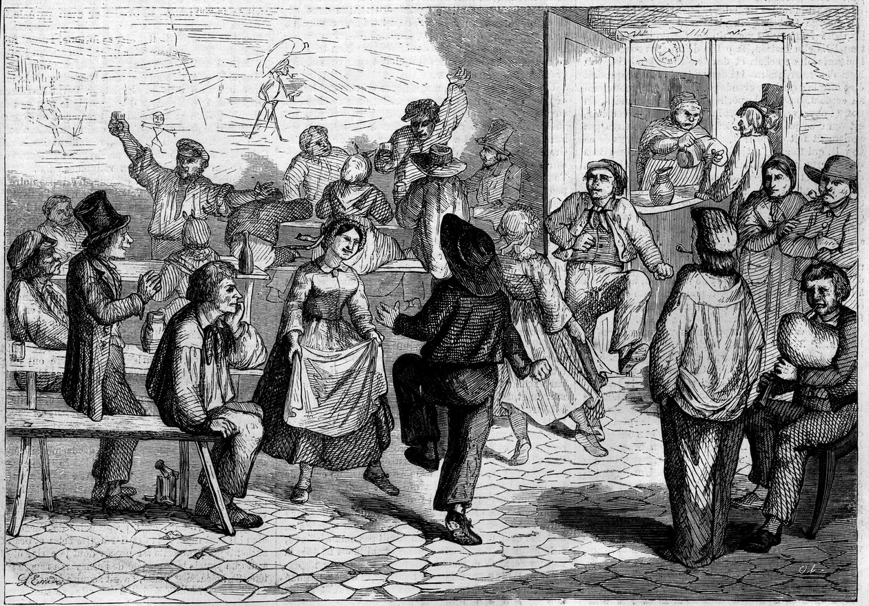 Fiesta en París: un baile de aguadores y carboneros, en la Barrière de la Villette de French School