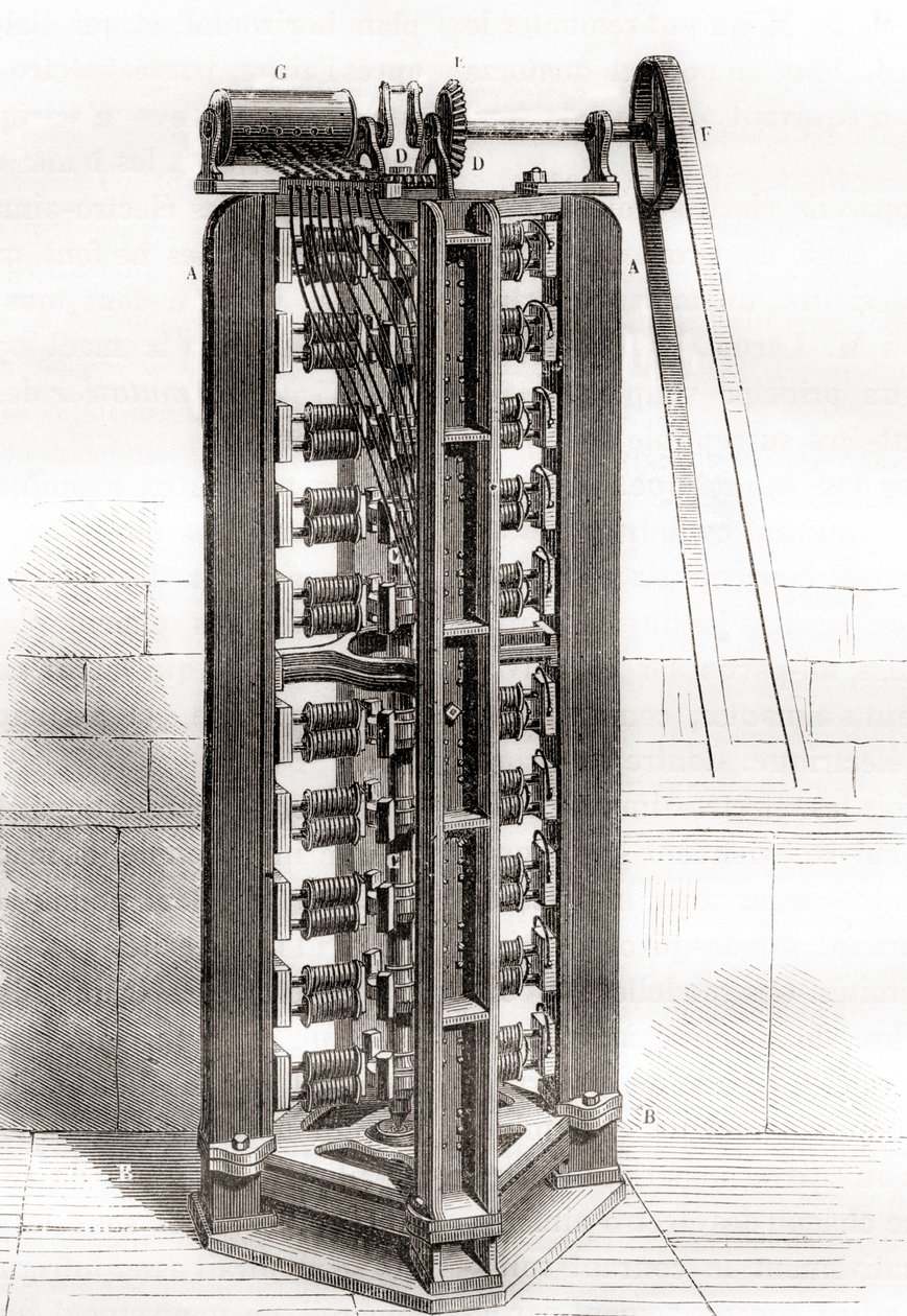 Motor Vertical de Paul-Gustave Froment, c.1844, de Les Merveilles de la Science, publicado c.1870 de French School