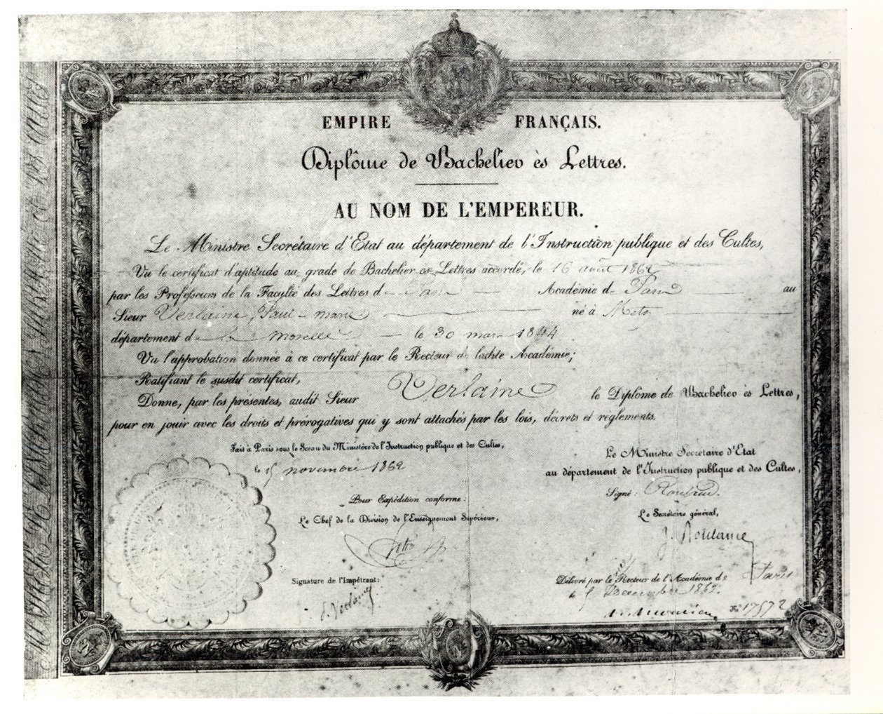 Bachillerato de Paul Verlaine, 1862 de French School