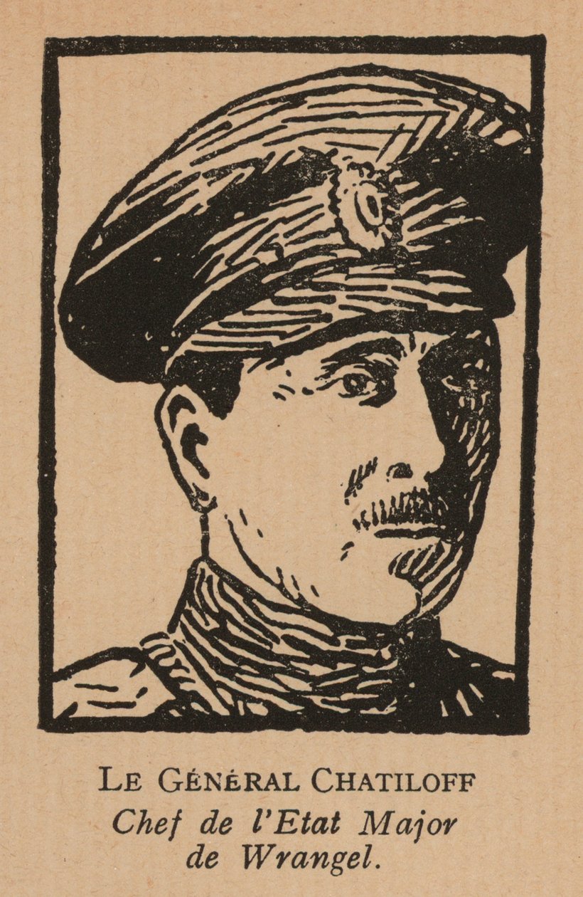 Pavel Chatilov, Jefe de Estado Mayor del Ejército Blanco del General Pyotr Wrangel en el sur de Rusia durante la Guerra Civil Rusa (litografía) de French School